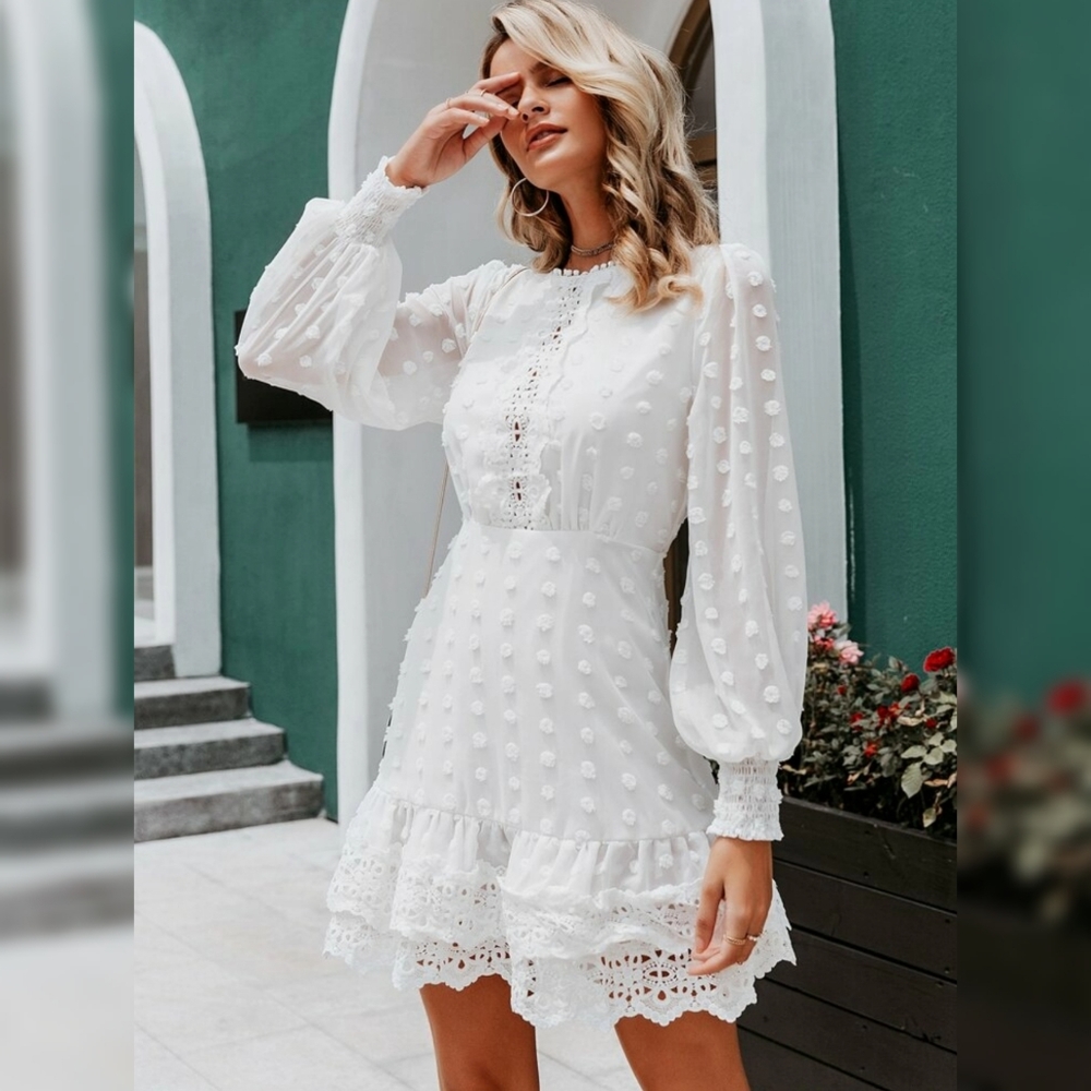 Cute polka dot lace dress white